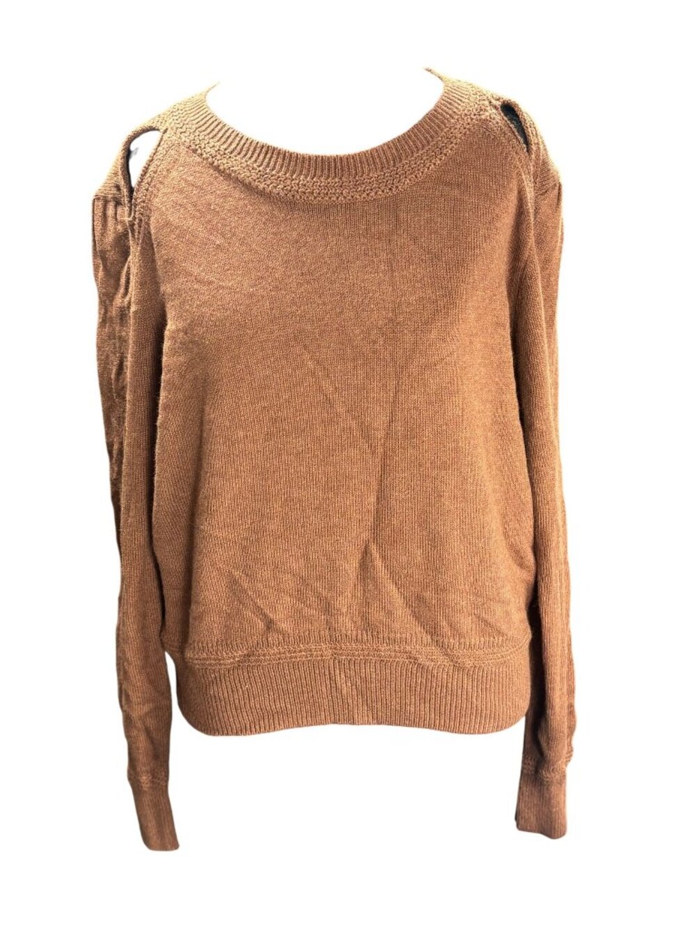 Chelsea & Violet Brown Cutout Shoulder Sweater L Cotton Blend Rabbit Hair